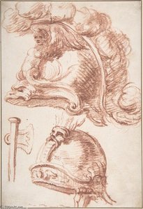 Two Studies Of Plumed Helmets — Hubert Robert