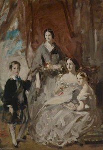 Portrait Study Of Three Ladies And A Boy In Highland Dress In An Interior — Daniel Macnee