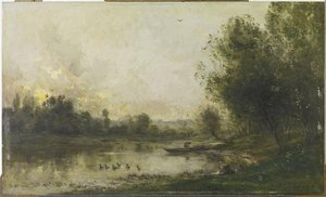 Ufer Der Oise. Der Fischer — Charles-françois Daubigny