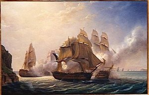 Combat Du Vaisseau Francais Le Romulus Contre Trois Vaisseaux Anglais A L'entree De La Rade De Toulon.13 Fevrier 1814 — Pierre Julien Gilbert