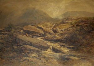 A River Scene With Rocks In The Foreground And Hills Beyond — Francis Abel William Taylor Armstrong