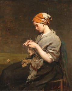Young Girl Knitting (version 2) — Jules Breton