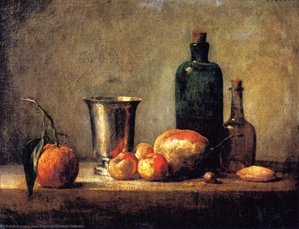 Orange De Séville, Calice D'argent, Pommes, Poire Et Deux Bouteilles — Jean-baptiste-siméon Chardin