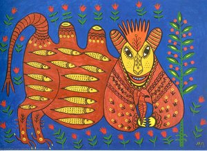 A Fish King Has Caught A Hoopoe And Is Full Of Joy — Maria Primachenko