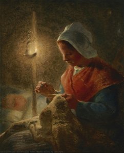 Woman Sewing By Lamplight — Жан-франсоа Милет