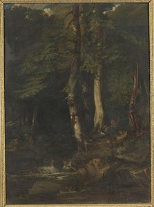 Intérieur De Forêt Avec Braconniers — Paul Huet