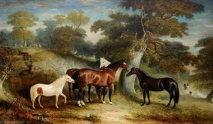 A Group Of Ponies In The Park — Sr John E Ferneley