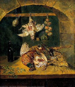 Still Life Of Dead Game With A Flagon And A String Of Onions — Emily Stannard