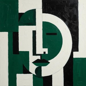 Monolithic Fragmented Portrait In Emerald And White: A Singular Geometric Masterpiece — Laurent Fabre