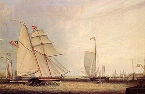 Sailing Vessels In Boston Harbor, (painting) — Robert W. Salmon