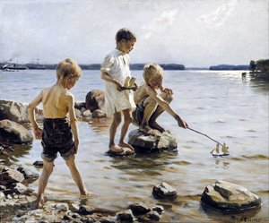 Boys Playing At The Beach — Albert Edelfelt