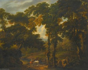 Woodland Scene With A Horseman Crossing A Stream — George Barret The Elder