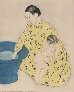 Mary Stevenson Cassatt Allegheny City United States Of America 1843 1926 母と子の愛情に満ちた、穏やかな家庭生活を描いた作品。メリー・カサットの特徴である繊細な筆致で表現されており、単なる日常描写にとどまらず、親子間の絆の温かさ、静けさ、そして優雅さを感じさせます。コレクションやインテリア空間に、安らぎと親密さをもたらす焦点となるでしょう。 --全体的な印象-- 作品は、母親が幼い子供を洗うという愛情に満ちた場面を描いてい — メアリー・カサット