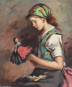 Young Girl With A Doll — Károly Ferenczy