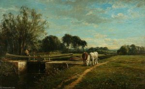 Horses By A Lock — William Mark Fisher