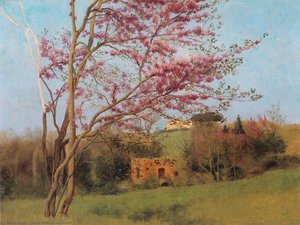 Landscape. Blossoming Red Almond [study] — R.b.a John William Godward
