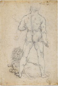 Ercole E Il Leone Nemeo, C. 1506-08 (carboncino E Punta Metallica Su Carta Bianca) — Leonardo Da Vinci