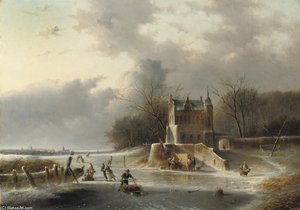 Winterfun On The Ice By A Mansion — Jan Evert Morel