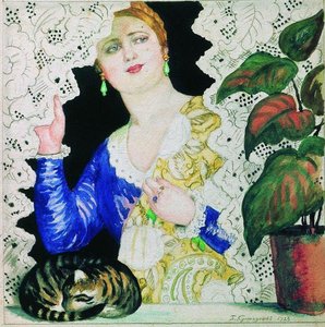 Russian Girl Near The Window — Boris Mikhailovich Kustodiev