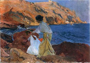 Clotilde And Elena On The Rocks At Javea — Joaquín Sorolla Y Bastida