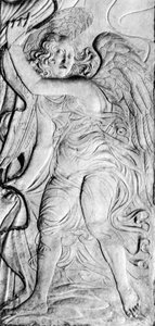 An Angel Drawing Back A Curtain — Agostino Di Duccio