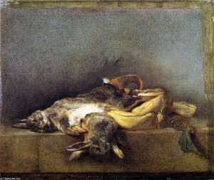 Two Rabbits With Game Bag And Powder Flask — Jean-baptiste-siméon Chardin