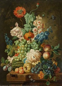 Fruit And Flowers On A Marble Table — Paul Theodor Van Brussel