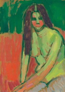Sitzender Halbakt Geneigt Mit Langen Haaren (figura Seminuda Con Lunghi Capelli Seduta Chinata) — Alexej Von Jawlensky