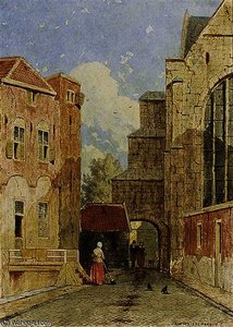 Town Scene With Figures In A Street — Jan Weissenbruch