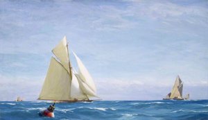A Large Sloop Yacht And A Barge — John Fraser