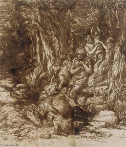 Hagar And Ishmael Beside A Well In The Desert — Edward William Stott