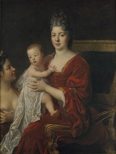 Portrait De Femme Avec Son Enfant Et Une Nourrice Portrait De La Duchesse De Bourgogne, Mère De Louis Xv Portrait D'une Femme Tenant Son Enfant Sur Ses Genoux (ancien Titre) — Jean François De Troy