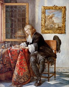 Gentleman Writng A Letter Sun — Aert Schouman