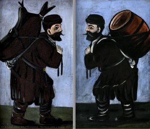 Workers With A Barrel (diptych) — Niko Pirosmani
