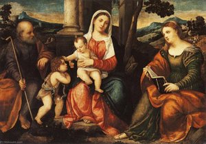 The Holy Family With The Young St. John The Baptist And St. Catherine Of Alexandria — Bonifazio Veronese (bonifazio De Pitati)