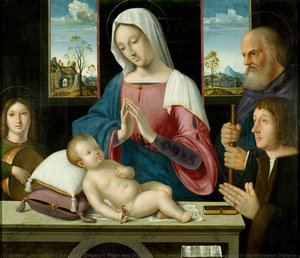 Virgin And Child With Saint Joseph And Donor [centre Panel Of The Withypool Triptych] — Antonio Solario (lo Zingaro)