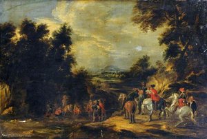 Cavaliers Halting On A Road In A Landscape — Jacques D' Arthois