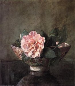 Camellia In Old Chinese Vase On Black Lacquer Table — John La Farge