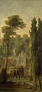 Landscape With A Terrace And Cascade — Hubert Robert