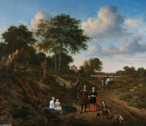 Portrait Of A Couple With Two Children And A Nursemaid In A Landscape — Adriaen Van De Velde