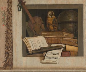Still Life With Books, Sheet Music, Violin, Celestial Globe And An Owl, Jacob Van Campen, 1645 - 1650 — Jacob Van Campen