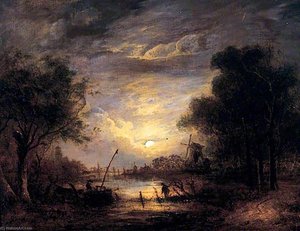 Fishing By Moonlight At Sanderdorf, Near The Brille, The Netherlands — John Berney Crome