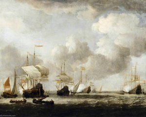 A Dutch Fleet Coming To Anchor In A Breeze — Willem Van De Velde The Younger