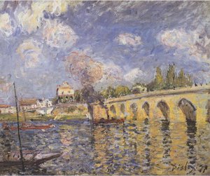 Flussdampfer Und Brücke — Alfred Sisley