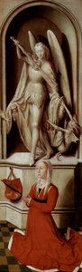 The Last Judgment Triptych, Right Wing, Praying Donor Catherine Tanagli With Archangel Michael — Memling, Hans