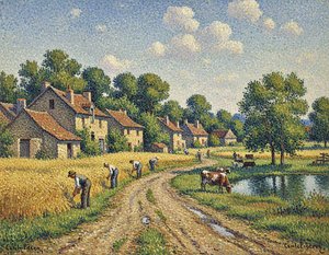 Golden Harvest Serenity: A Neo-impressionist Pastoral Study — Camille Caron