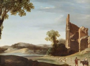 Landscape With Classical Ruins And Figures — Cornelius Van Poelenburgh