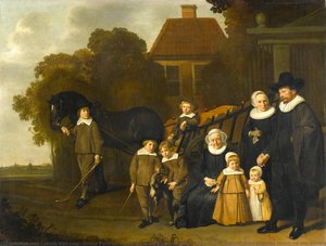 Group Portrait Of The Meebeeck Cruywagen Family At The Gate Of Their Country Home On The Uitweg Near Amsterdam, Jacob Van Loo (attributed To), 1640 - 1645 — Jakob Van Loo