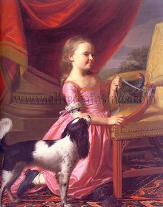 Young Lady With A Bird And Dog - Oil On Canvas - — John Singleton Copley