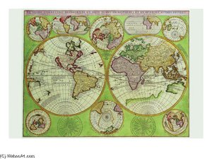 Coronelli Stereographic World Map With Insets Of Polar Projections — Vincenzo Maria Coronelli
